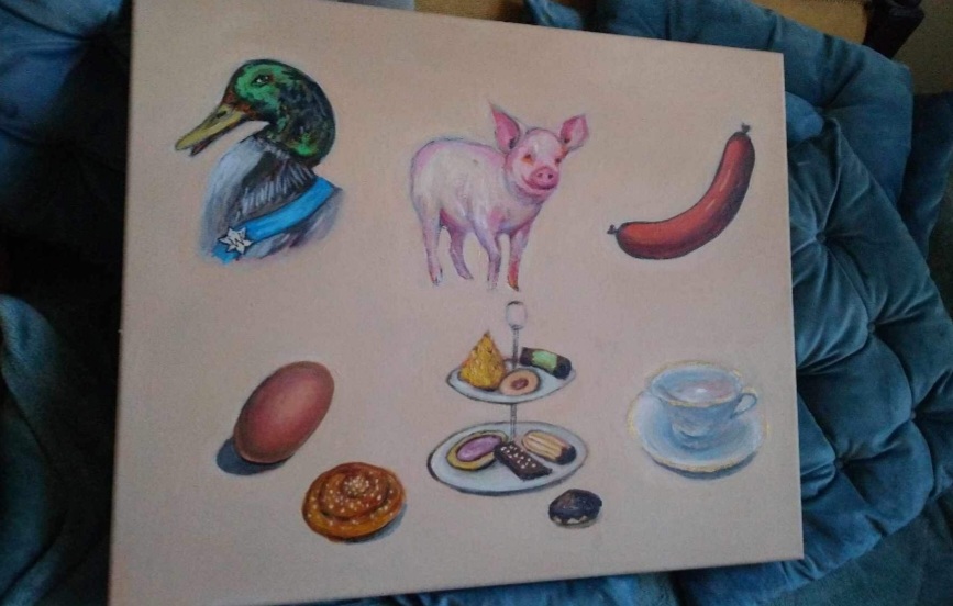 Denna tavla har min min fina goda adliga väninna Marianne af Hiortnäs målat föreställande Swedish fika.